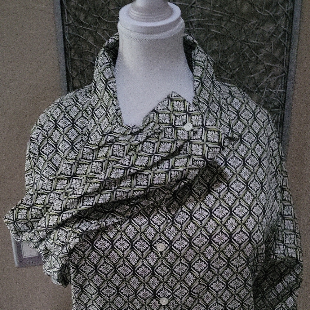 Coldwater Creek Green Leaf Patterned Button Down … - image 3